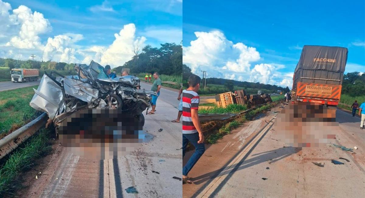 Batida entre duas carretas e uma Hilux deixa um morto e dois feridos