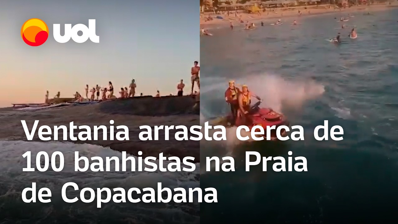 Ventania e ondas arrastam cerca de 100 banhistas na Praia de Copacabana no RJ; veja