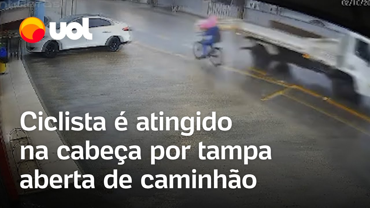 Ciclista é atingido na cabeça por tampa aberta de caminhão em Santa Catarina; veja