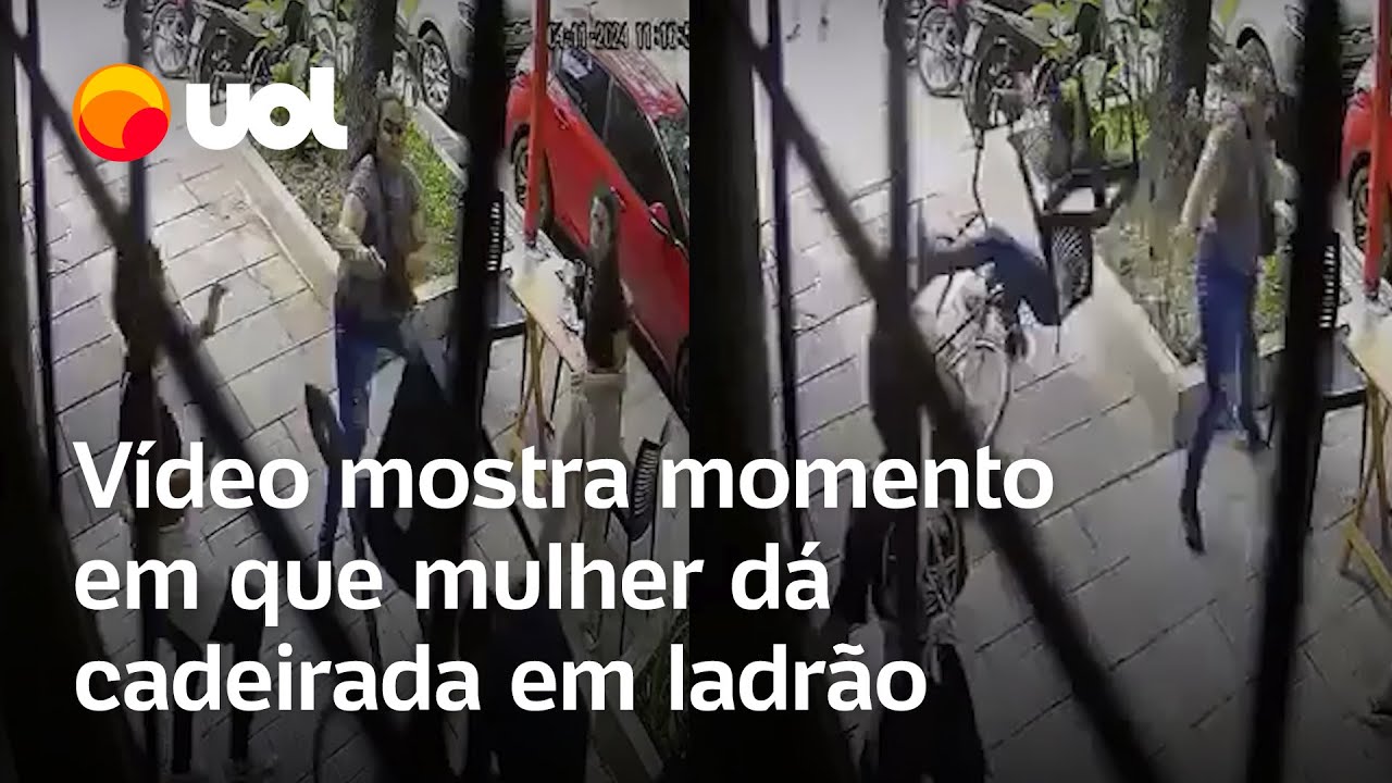 Mulher dá cadeirada em ladrão em bicicleta que tinha acabado de roubar celular; veja