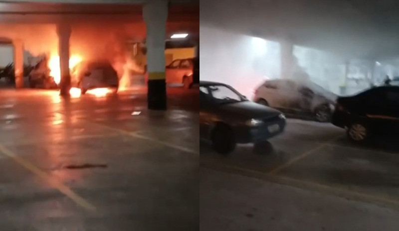 Vídeo: homem incendeia carro em estacionamento de mercado em MT