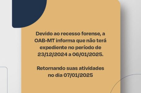 Seccional estará em recesso no período de 23 de dezembro a 06 de janeiro