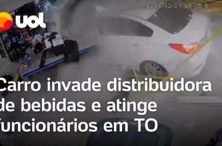 Carro invade distribuidora de bebidas em alta velocidade e atinge funcionários em Tocantins