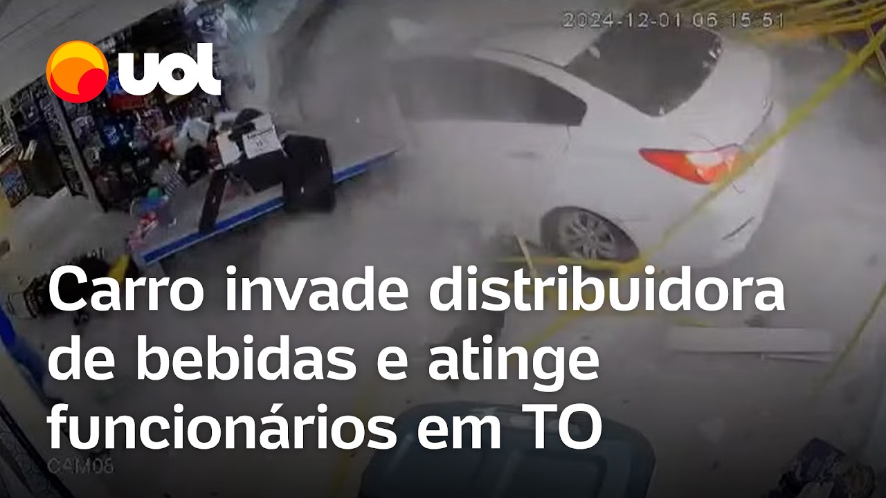 Carro invade distribuidora de bebidas em alta velocidade e atinge funcionários em Tocantins