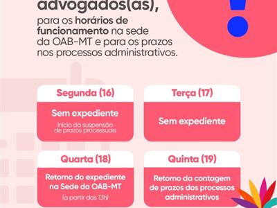 Foto da Notícia: Seccional suspende atividades e prazos processuais devido ao Carnaval