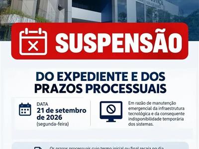 Foto da Notícia: Prazos estão suspensos no Poder Judiciário, nesta segunda-feira (21)